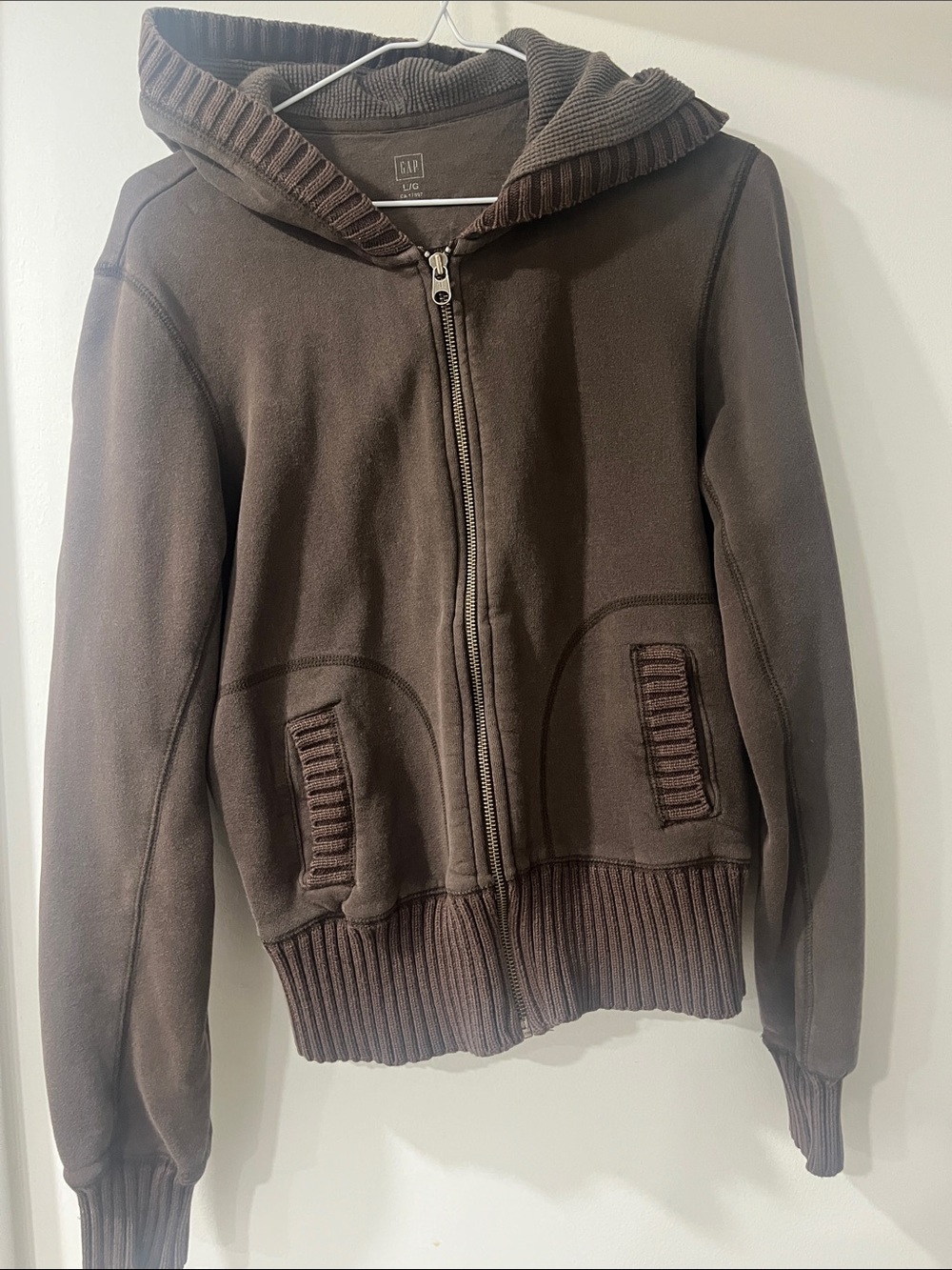 Y2K GAP Dark Brown Zip Hoodie Jacket Kids LARGE
